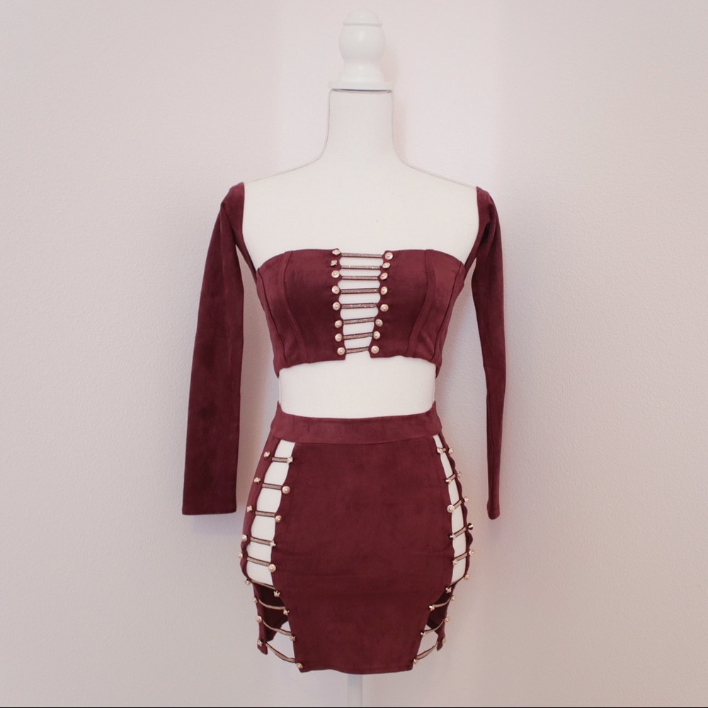 Oh Polly No Chain No Gain Suede Mini Skirt in purple